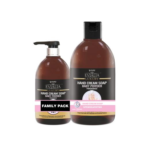family pack - Evialia Hand Cream Soap baby powder με κρέμα - 1lt + 500ml 24038-6